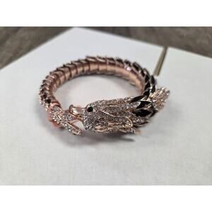 Austrian Crystals Enamel Eagle Bangle Bracelet 7" Rose Gold Black